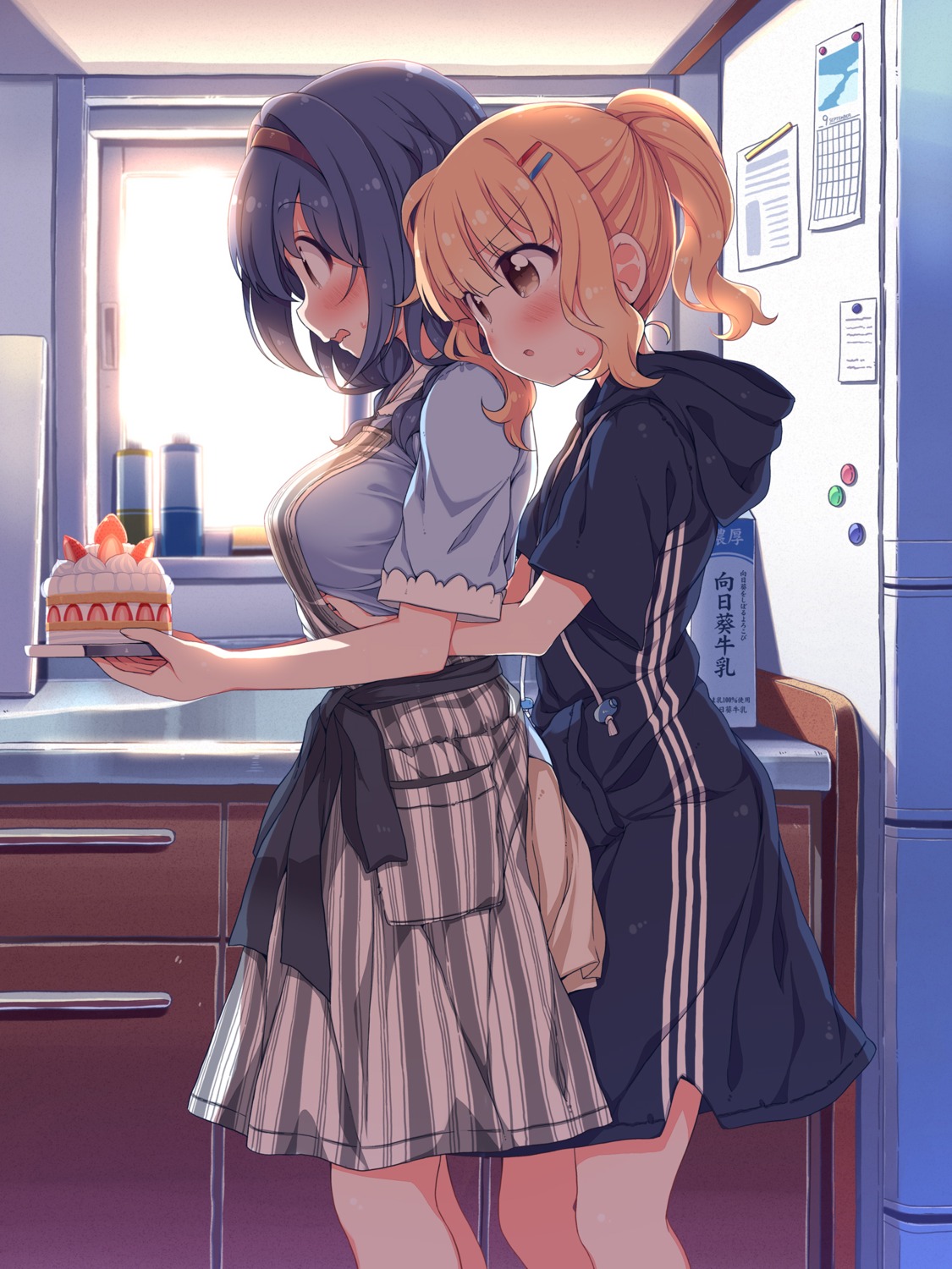 breast_hold dress furutani_himawari oomuro_sakurako takahero yuri yuru_yuri