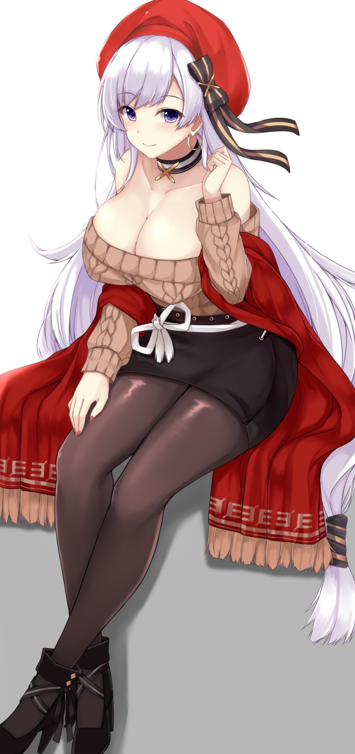 azur_lane belfast_(azur_lane) heels no_bra pantyhose sogaya sweater