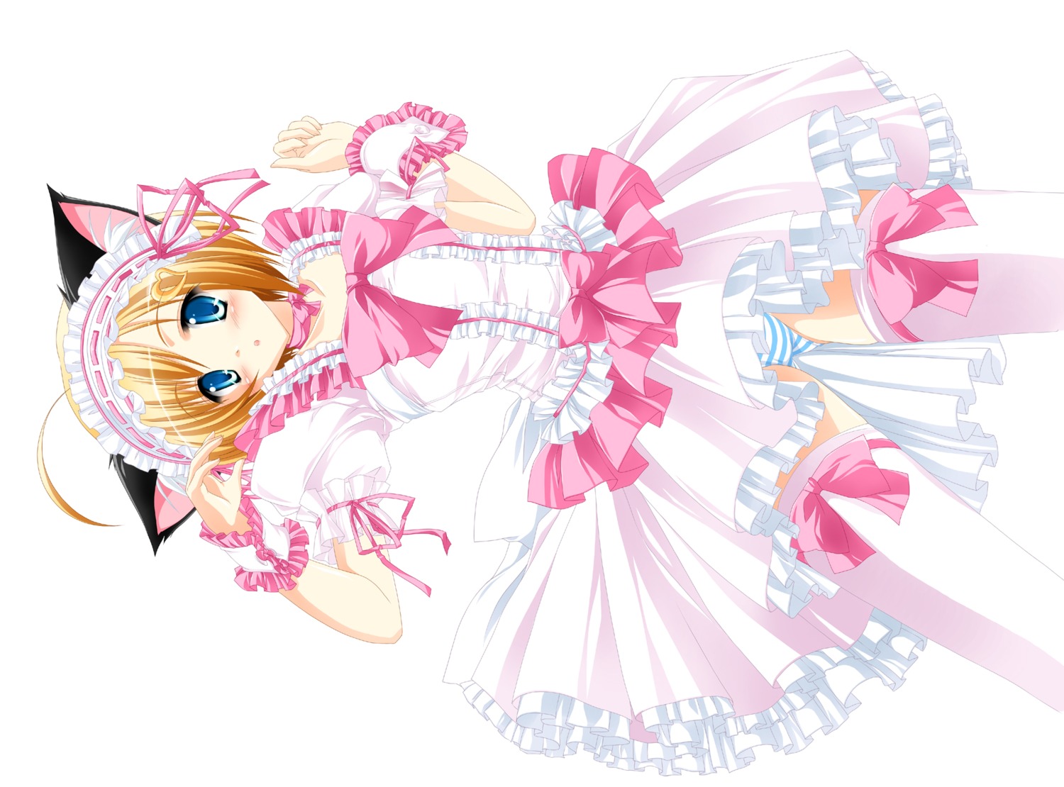 animal_ears kamiya_tomoe lolita_fashion nekomimi pantsu shimapan thighhighs