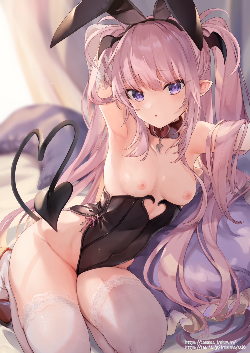 animal_ears breasts bunny_ears bunny_girl hippeastrum_hybridum nipples no_bra pointy_ears tail tamano_kedama thighhighs