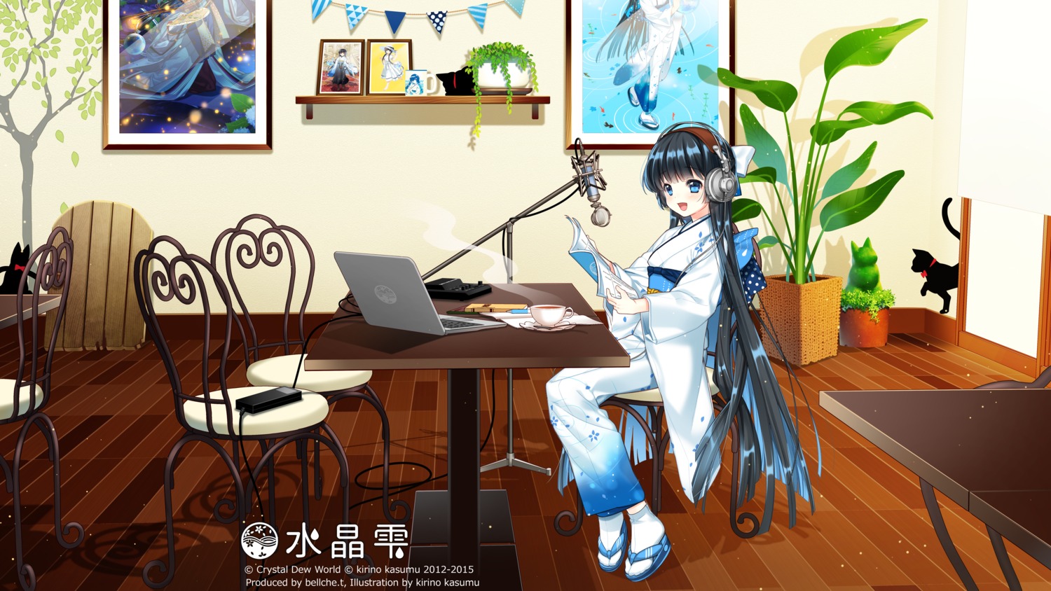 crystal_dew_world dress headphones kirino_kasumu suishou_shizuku wallpaper yukata