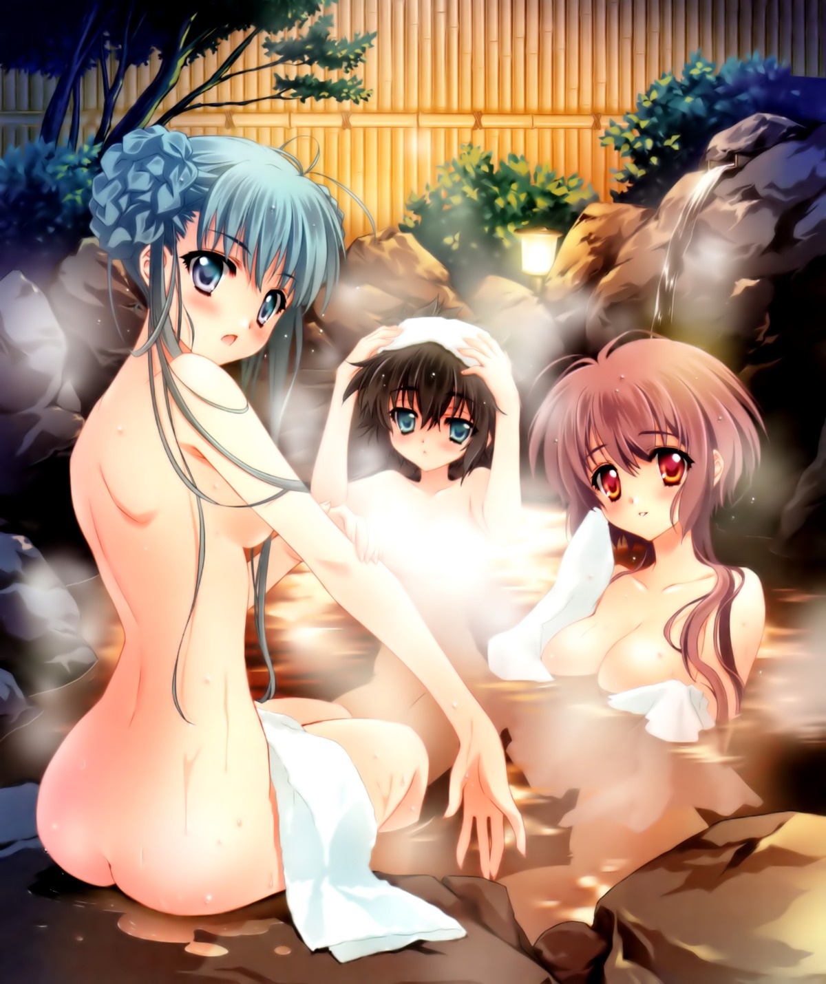 ass carnelian cleavage fujita_nodoka naked onsen para-sol towel yatabe_miu yatabe_noa