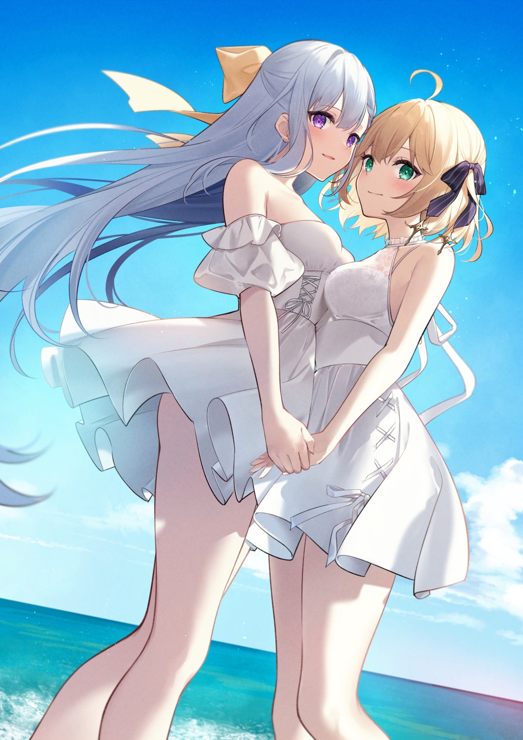 anisphia_wynn_palletia dress euphyllia_magenta kisaragi_yuri no_bra see_through skirt_lift summer_dress tensei_oujo_to_tensai_reijou_no_mahou_kakumei yuri