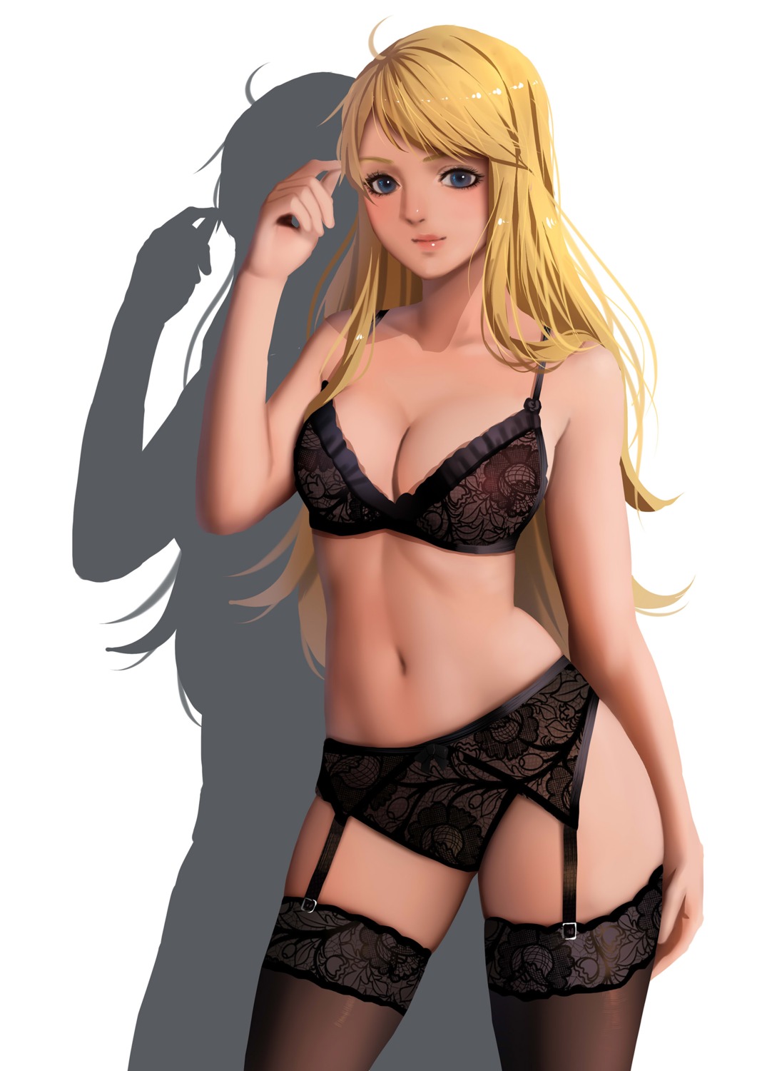 bra cleavage fullmetal_alchemist garter_belt pantsu stockings thighhighs winry_rockbell zyl