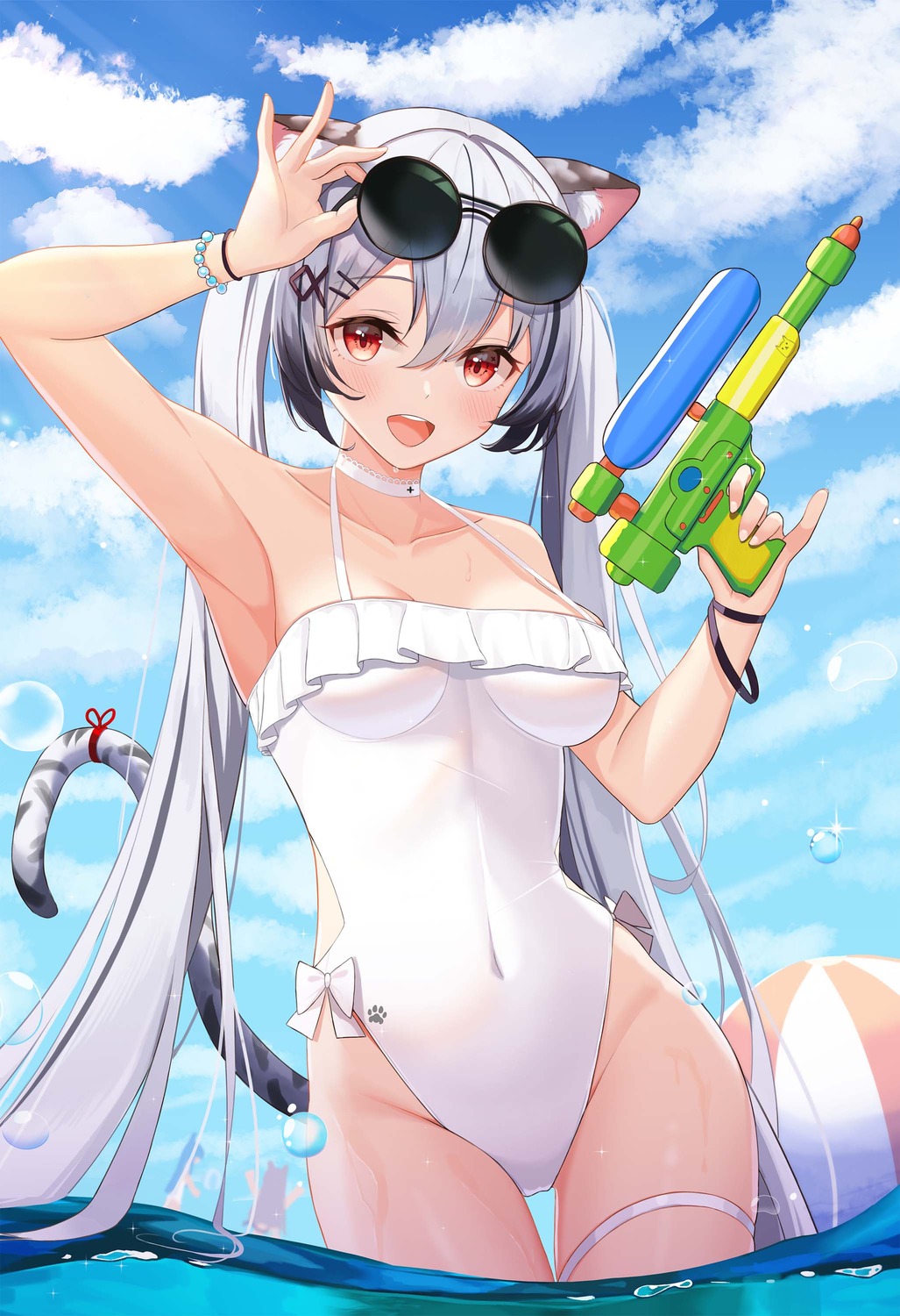 animal_ears garter gun jayamon megane swimsuits tail wet