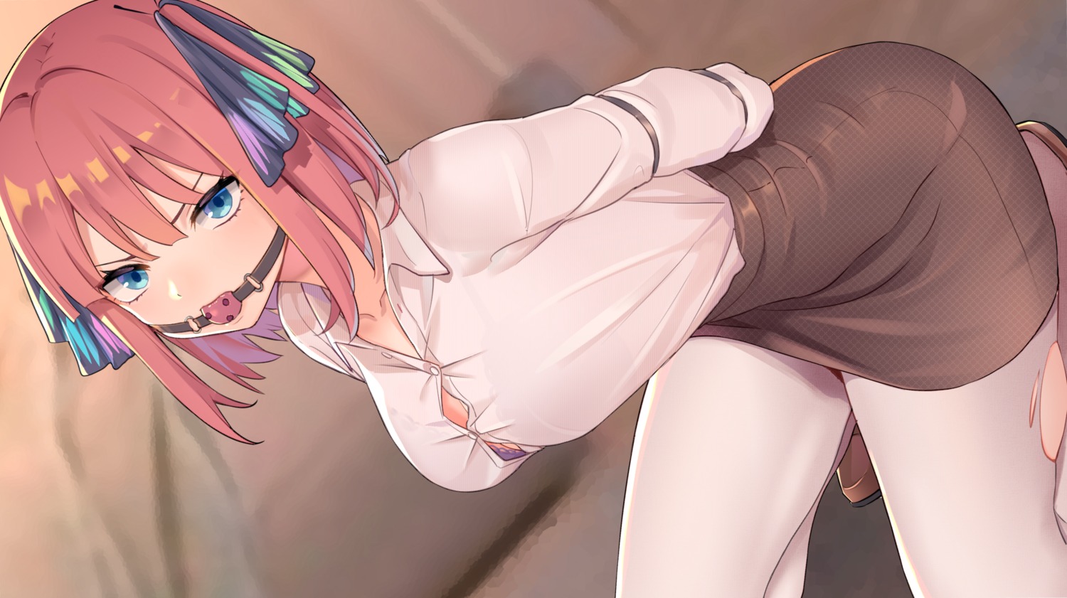 5-toubun_no_hanayome bra cleavage kongbai nakano_nino pantyhose torn_clothes