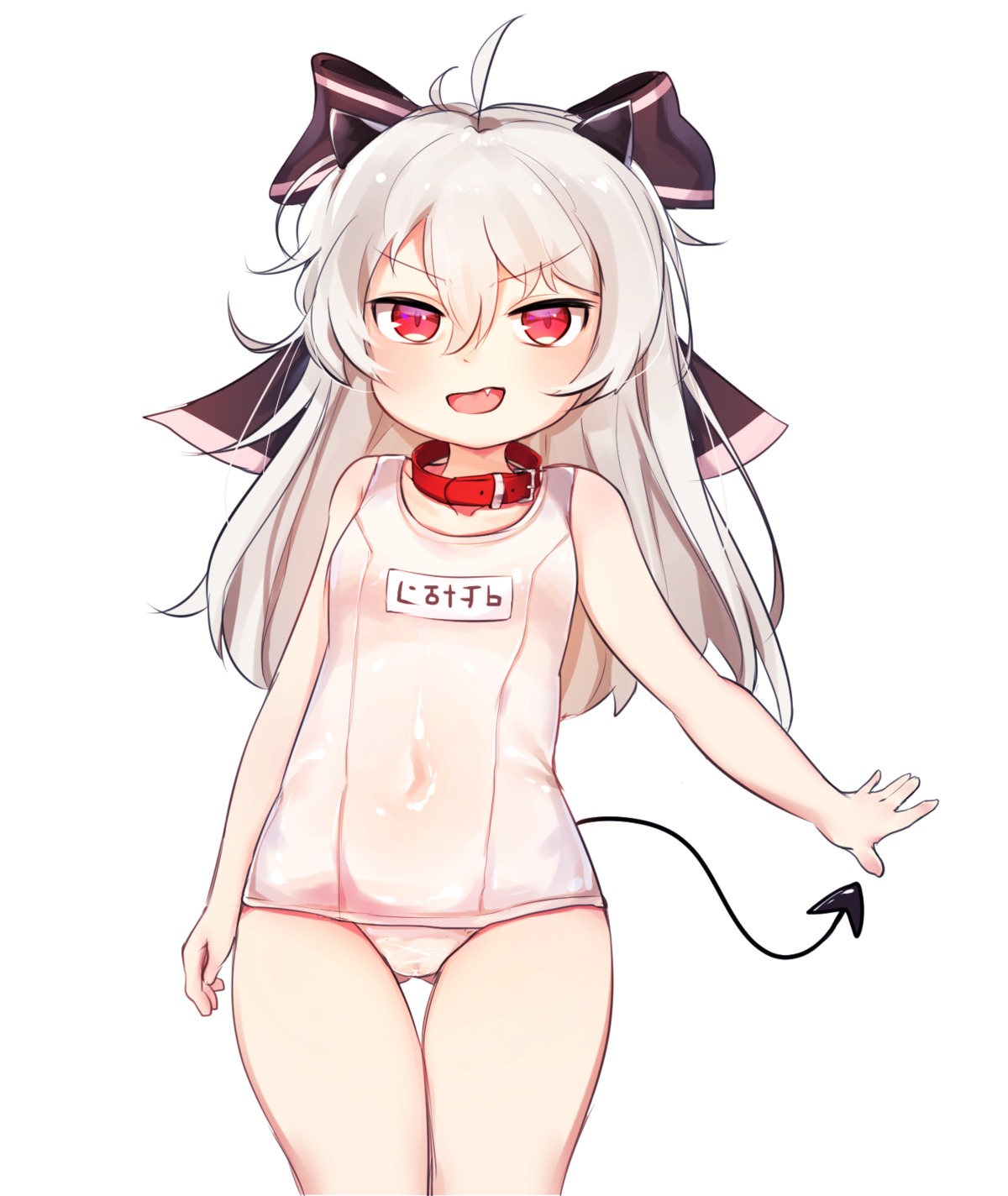 horns kosobin loli school_swimsuit see_through swimsuits tail