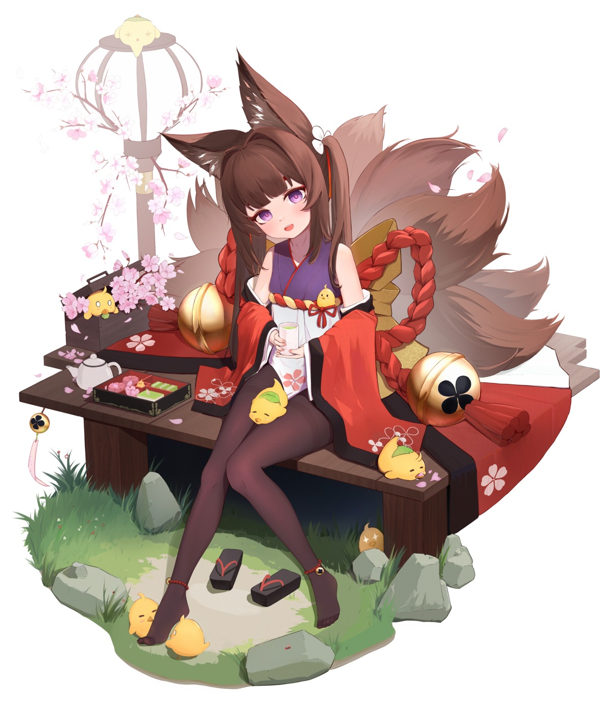 amagi-chan_(azur_lane) amagi_(azur_lane) animal_ears azur_lane japanese_clothes kitsune luma_li manjuu_(azur_lane) pantyhose tail