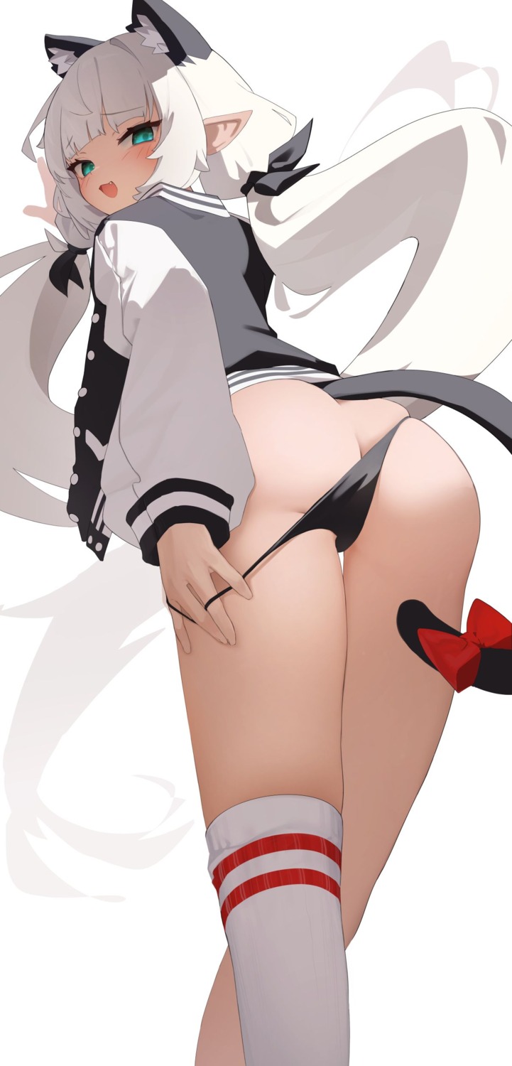 animal_ears ass jpeg_artifacts loli nekomimi pantsu panty_pull pointy_ears tagme tail undressing