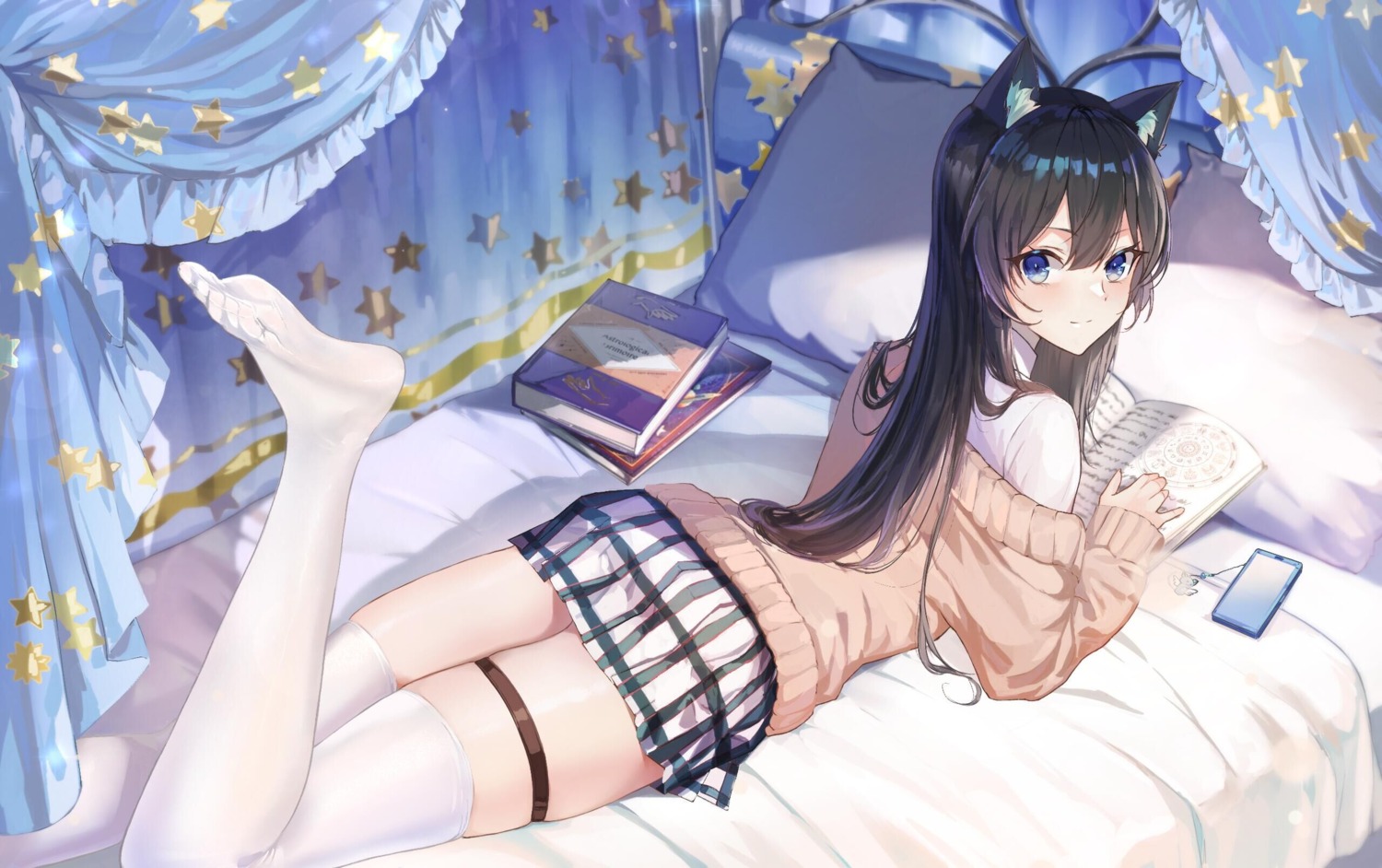 animal_ears feet garter jpeg_artifacts lims_(neko2lims) nekomimi seifuku sweater thighhighs