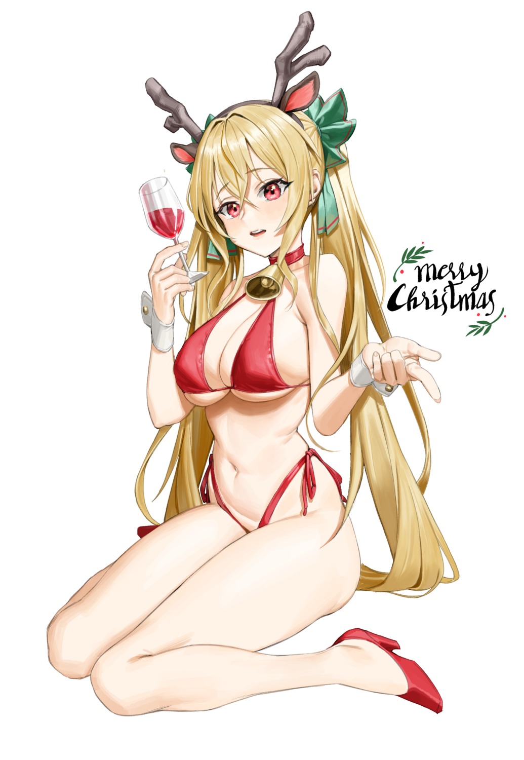 animal_ears bikini christmas erect_nipples gdd_(vkejr702) heels horns swimsuits