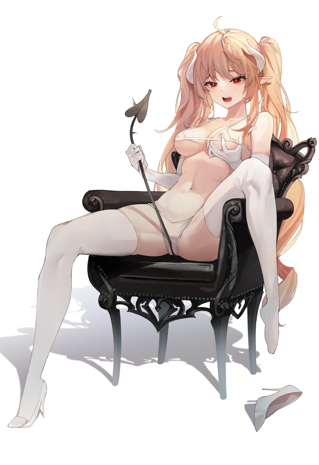areola bra breast_hold chukibabo2 devil dungeon_fighter heels horns pantsu pointy_ears see_through tail thighhighs