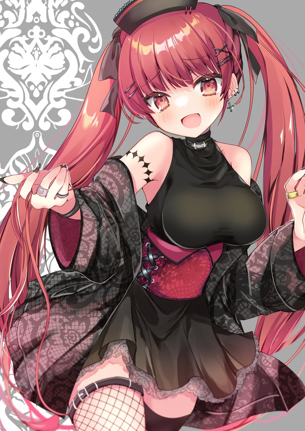 fishnets garter kasane_(sanelta) lolita_fashion no_bra sound_voltex thighhighs wa_lolita