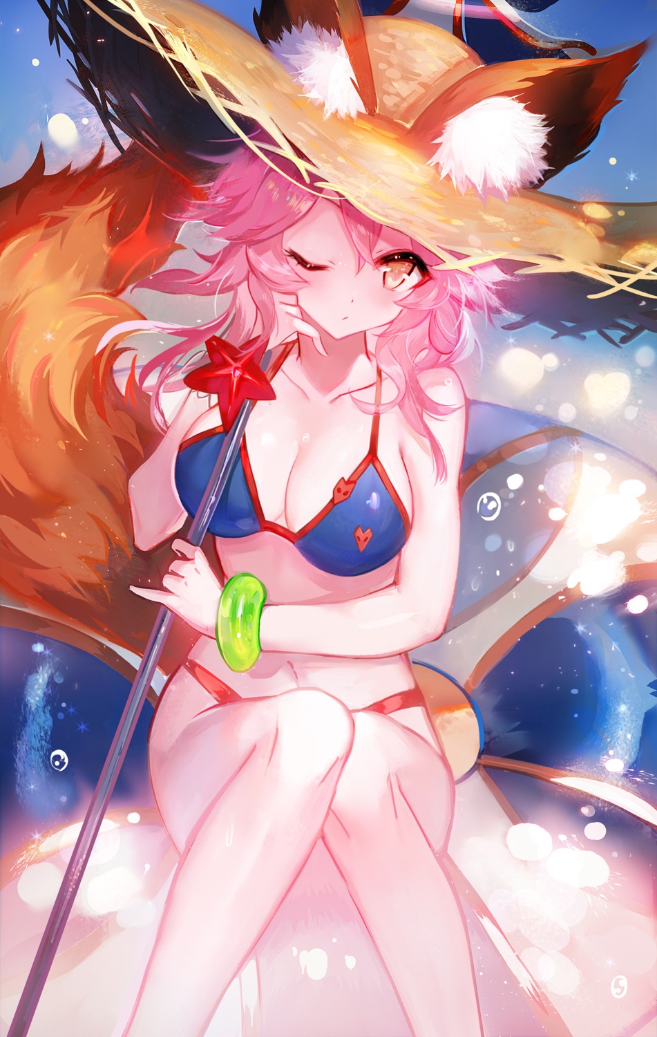 animal_ears bikini cleavage fate/extra fate/grand_order fate/stay_night juexing_(moemoe3345) swimsuits tail tamamo_no_mae