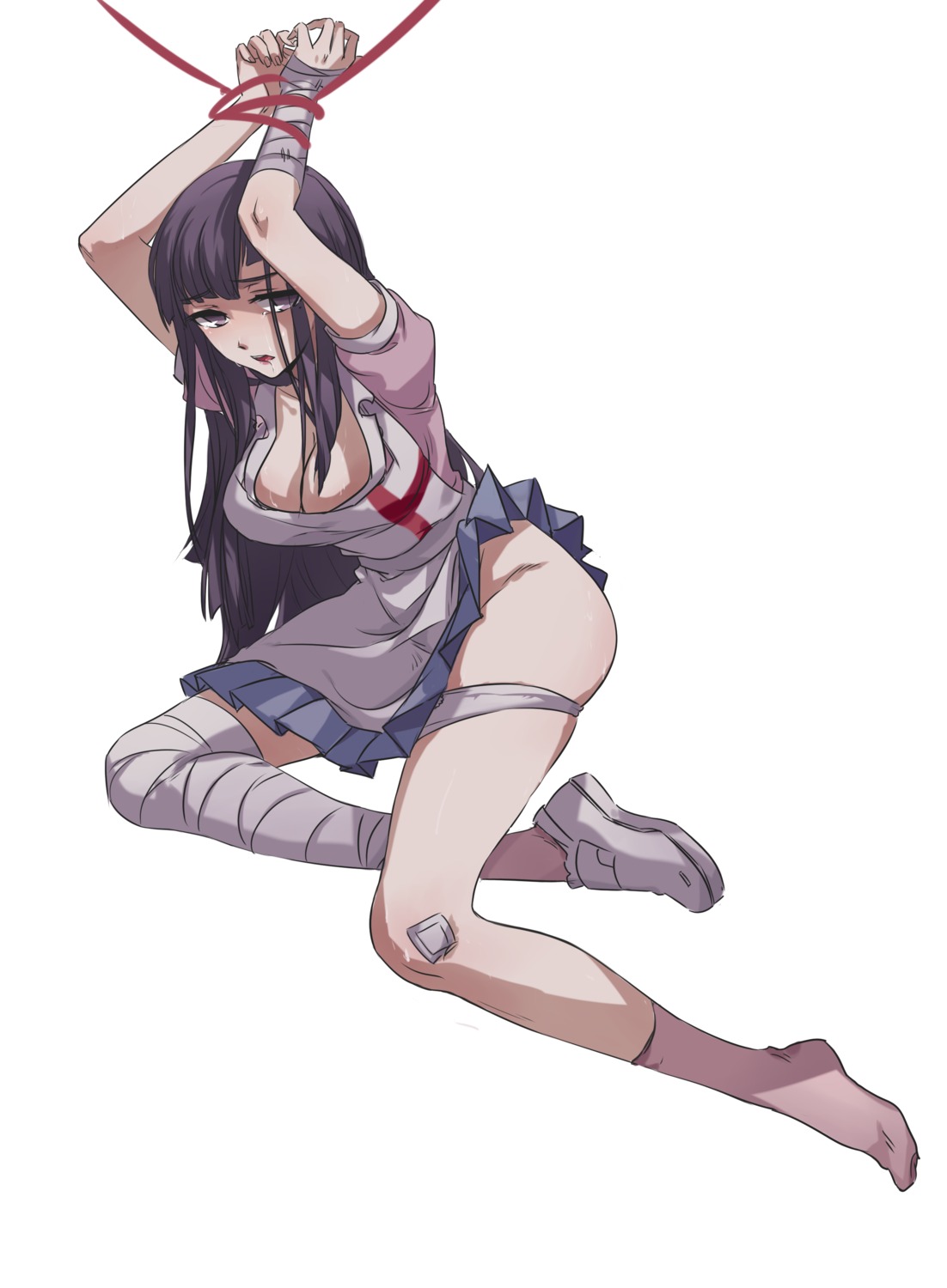 bandages bandaid bondage cleavage dangan-ronpa dangan-ronpa_2 feet pantsu panty_pull tsumiki_mikan wet yolk_tomatosauce