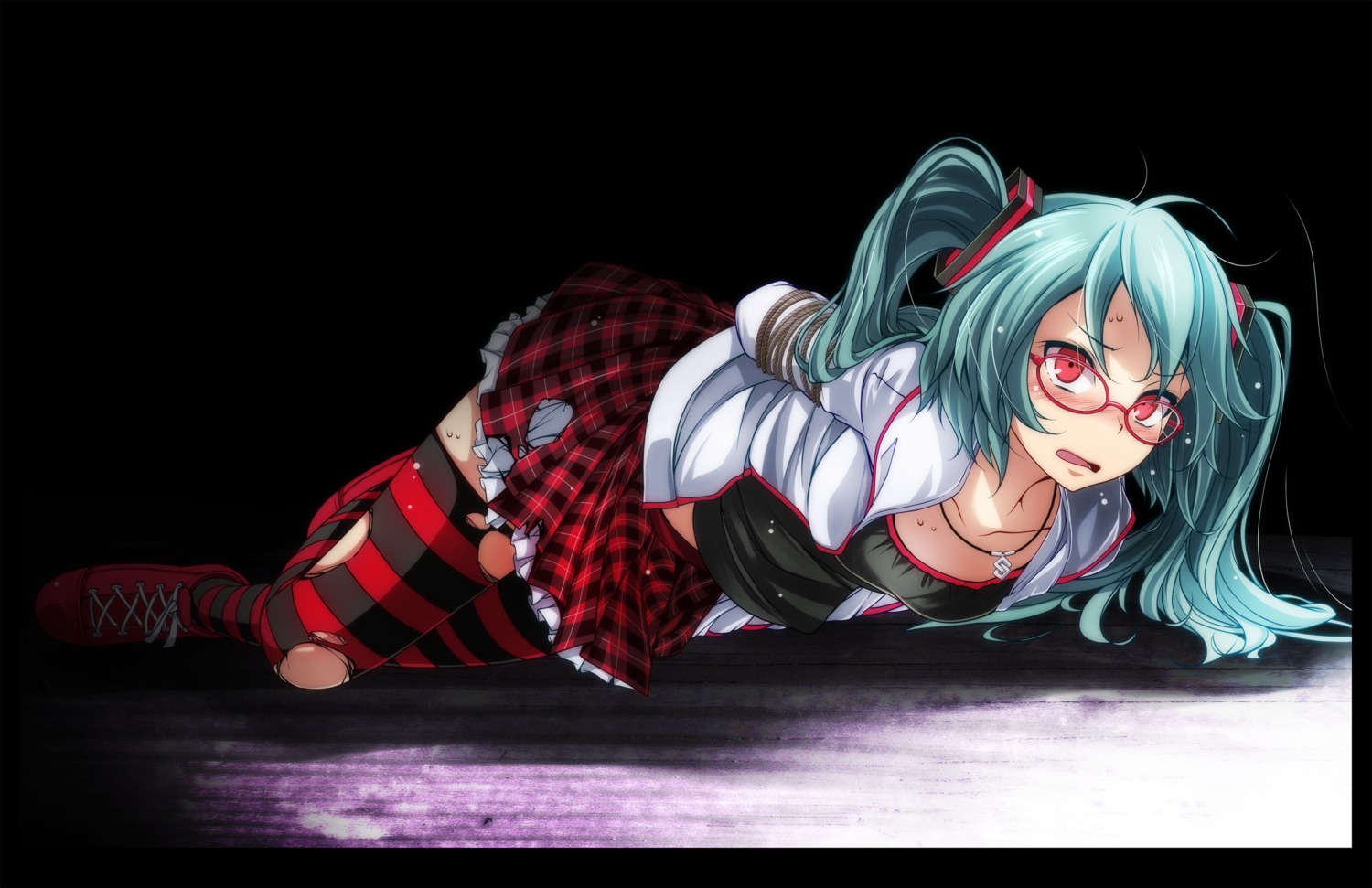 bondage hatsune_miku megane thighhighs torn_clothes tsukishiro_saika vocaloid