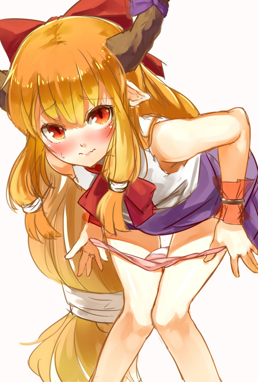 horns ibuki_suika nishiuri pantsu panty_pull touhou