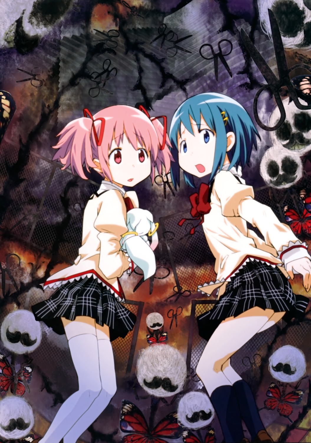 kaname_madoka kyubey mahou_shoujo_madoka_magica miki_sayaka munekichi seifuku thighhighs