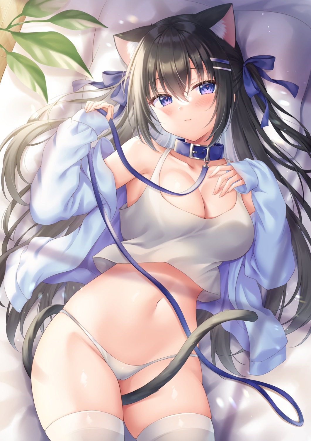 animal_ears breast_hold cameltoe lingerie nekomimi pantsu see_through siooooono tail thighhighs