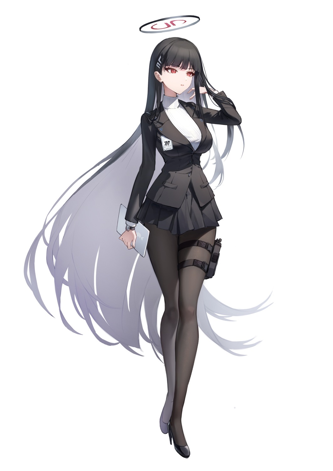 bilibilida blue_archive business_suit garter halo heels pantyhose sweater tsukatsuki_rio