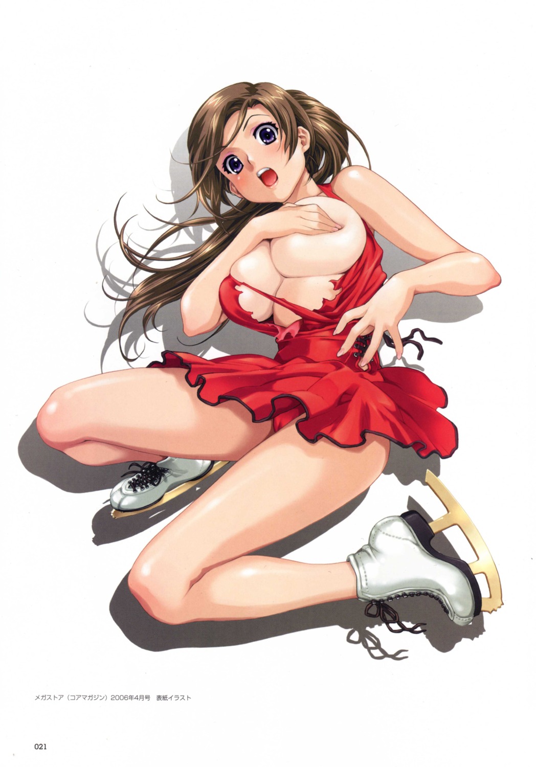 breast_hold breasts cameltoe dress happoubi_jin ice_skating no_bra pantsu skirt_lift torn_clothes