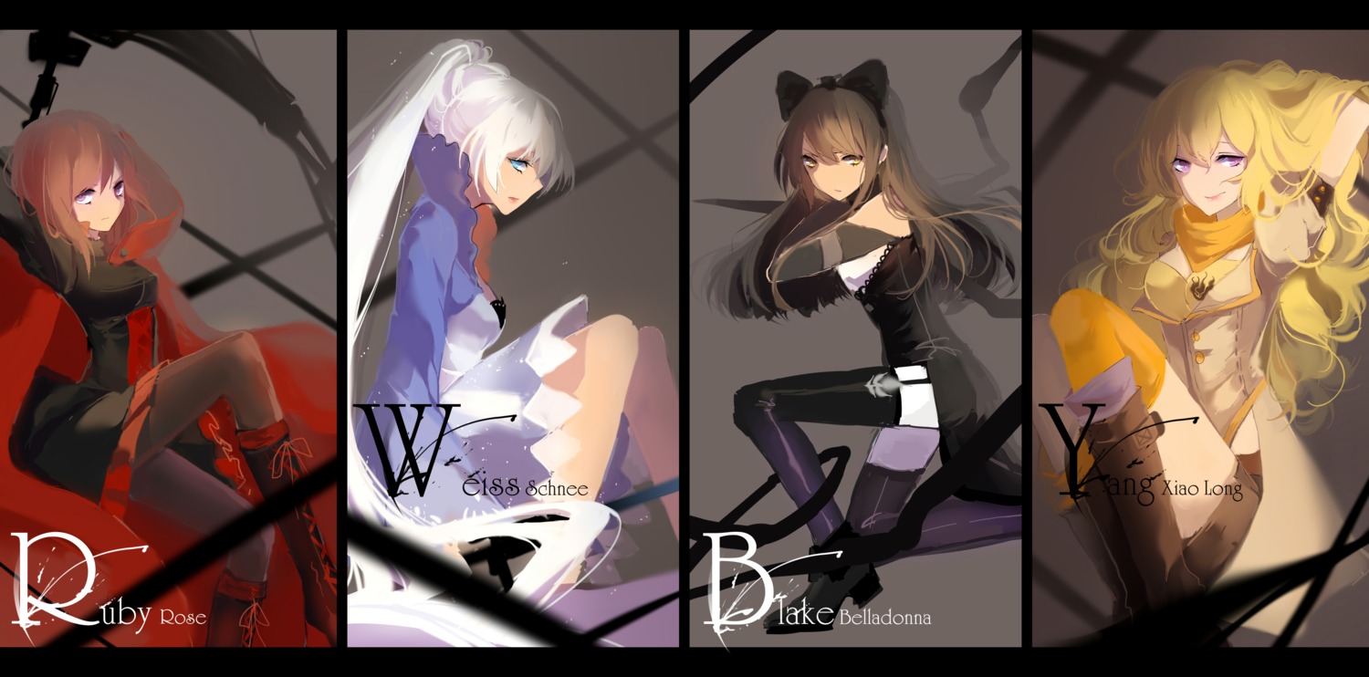 blake_belladonna dress heels pantyhose prophet_heart ruby_rose rwby stockings thighhighs weapon weiss_schnee yang_xiao_long