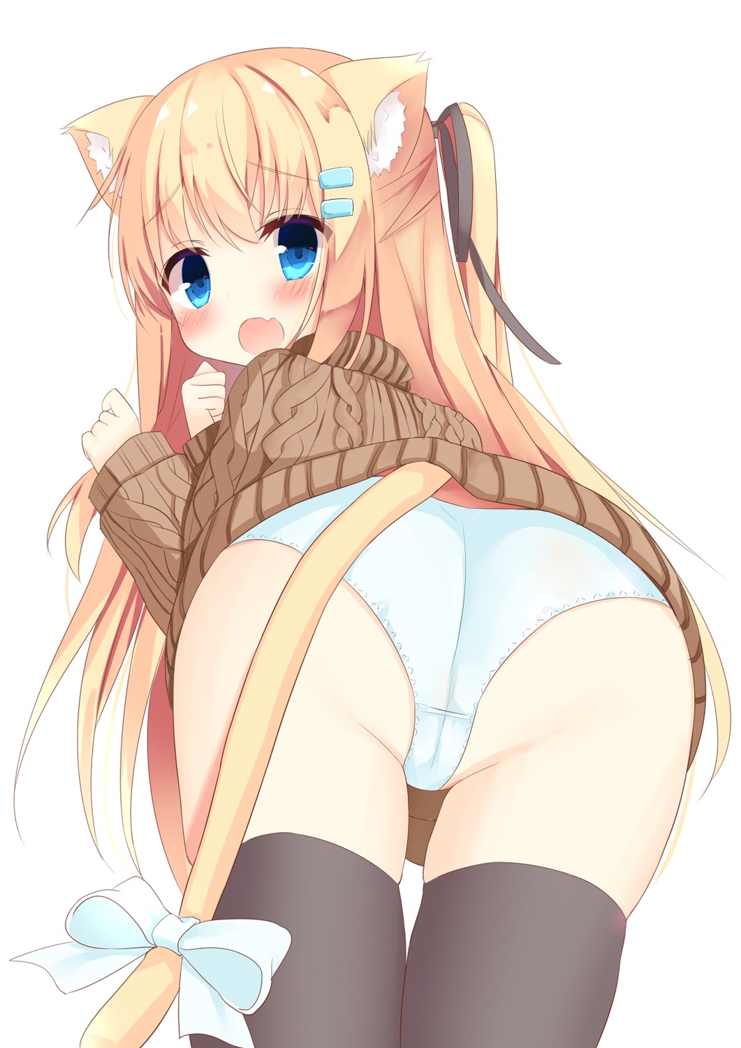 animal_ears ass cameltoe hiragana_ababa nekomimi pantsu sweater tail thighhighs