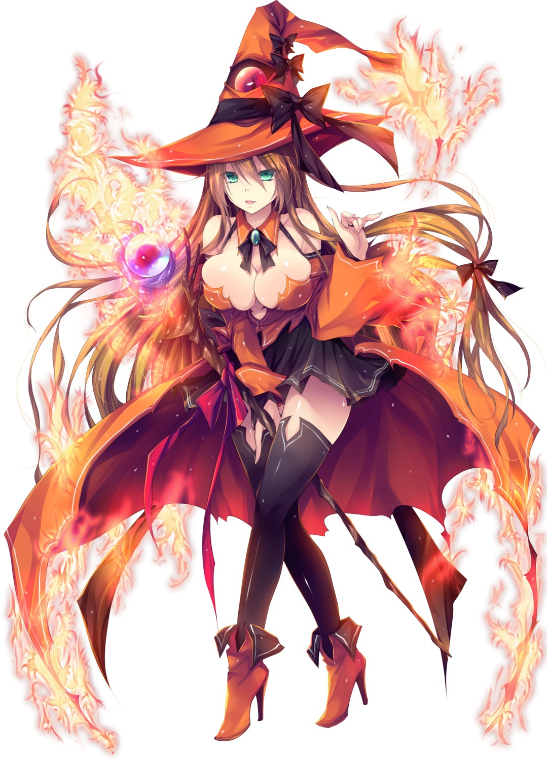 brave_girl_ravens cleavage heels kobayashi_yuukou no_bra thighhighs weapon witch