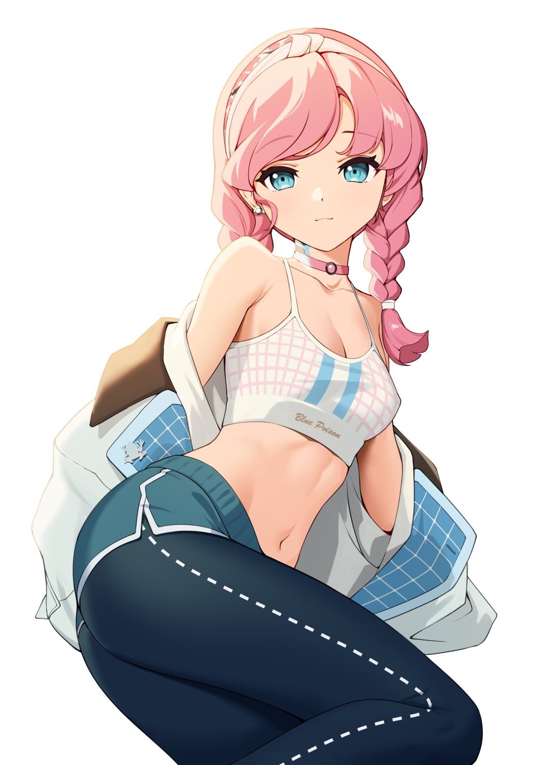 arknights ass blue_poison_(arknights) bra ett open_shirt