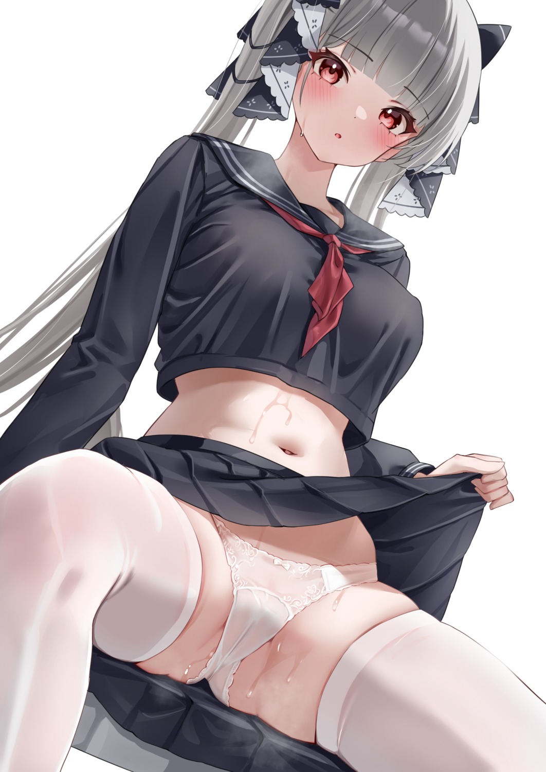 azur_lane cameltoe classic_(zildjian33) formidable_(azur_lane) pantsu pussy_juice seifuku skirt_lift thighhighs thong wet