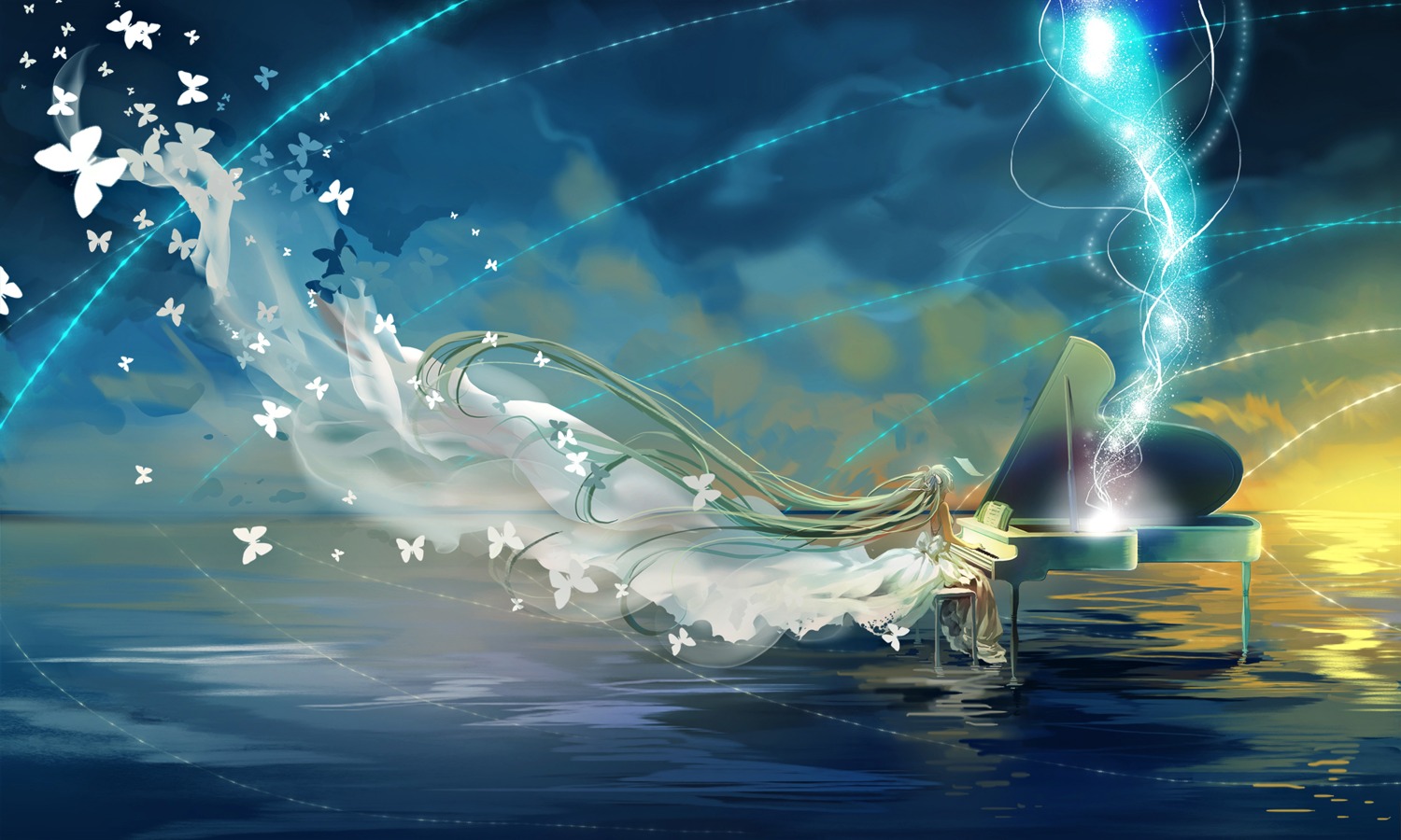 dress hatsune_miku landscape miemia no_bra vocaloid