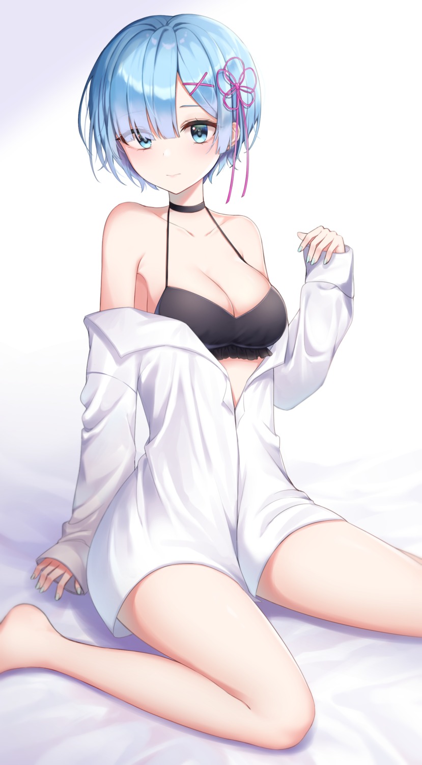 bra dress_shirt open_shirt re_zero_kara_hajimeru_isekai_seikatsu rem_(re_zero) yeorem