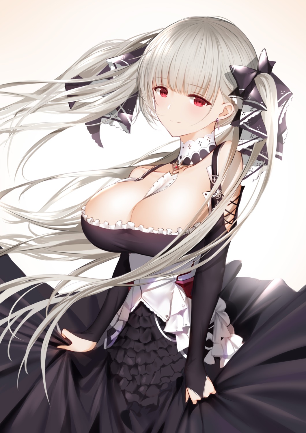 an_yasuri azur_lane cleavage dress formidable_(azur_lane) gothic_lolita lolita_fashion no_bra skirt_lift