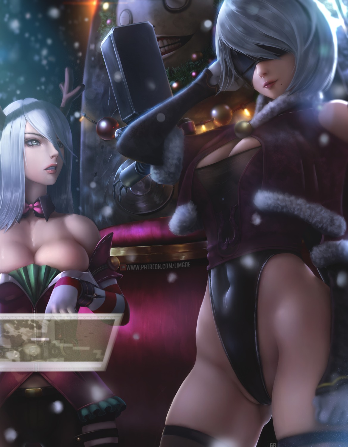 christmas cleavage horns leotard limgae nier nier_automata no_bra thighhighs yorha_no.2_type_b yorha_type_a_no.2