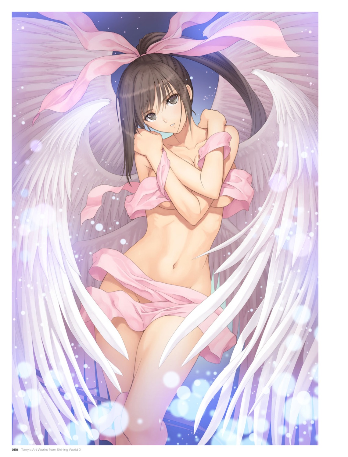 breast_hold cleavage digital_version maxima_enfield naked_ribbon sega shining_ark shining_world tony_taka wings