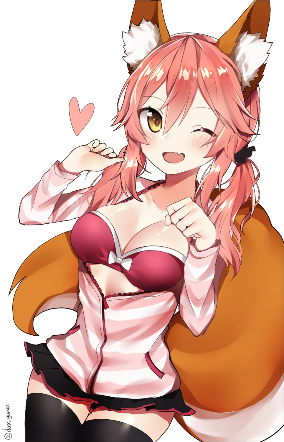 animal_ears bikini_top cleavage fate/extra fate/grand_order fate/stay_night kitsune kurutsu open_shirt swimsuits tail tamamo_no_mae thighhighs