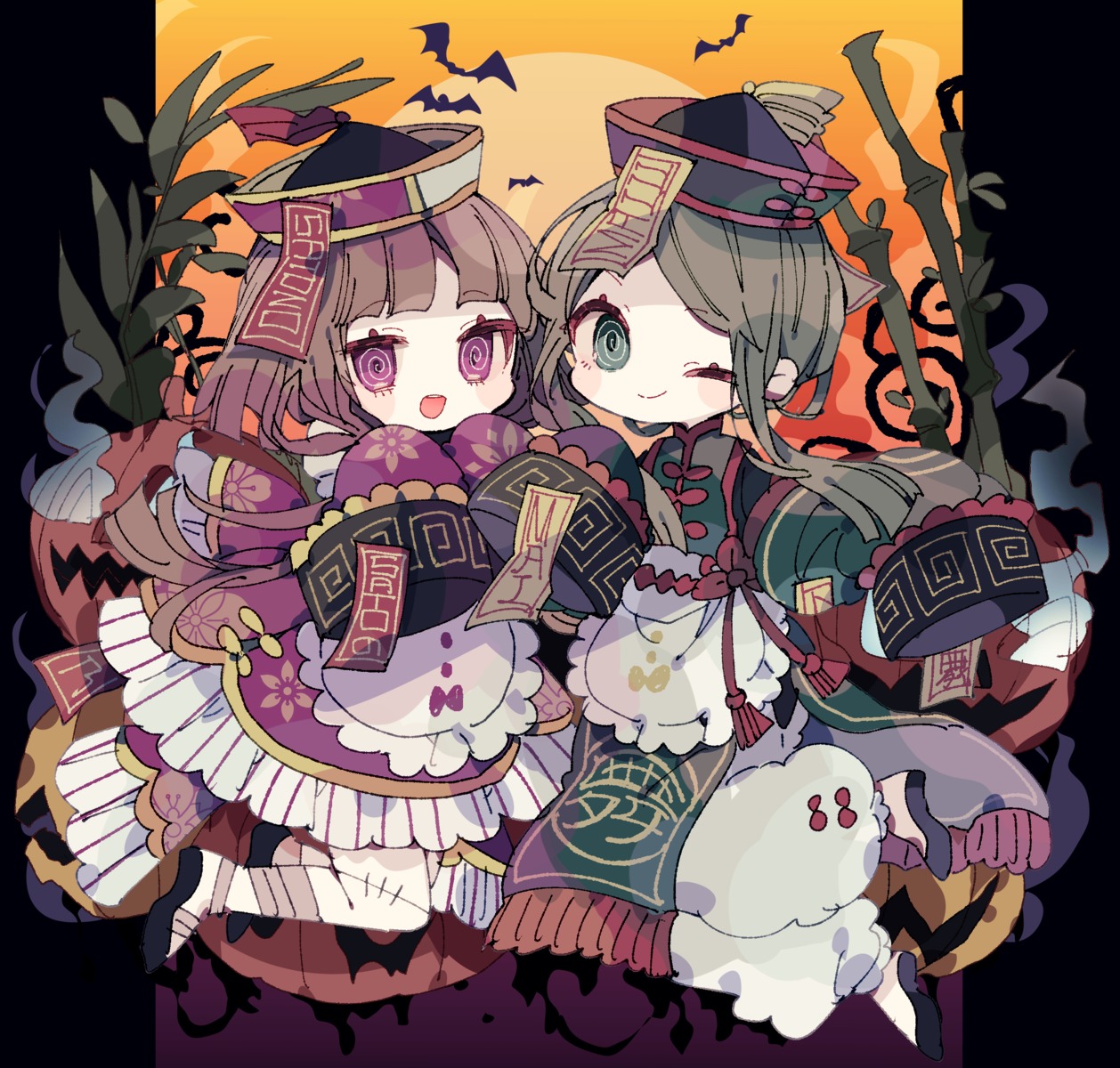 asian_clothes bandages chibi halloween maid nikorashika nishida_satono teireida_mai touhou