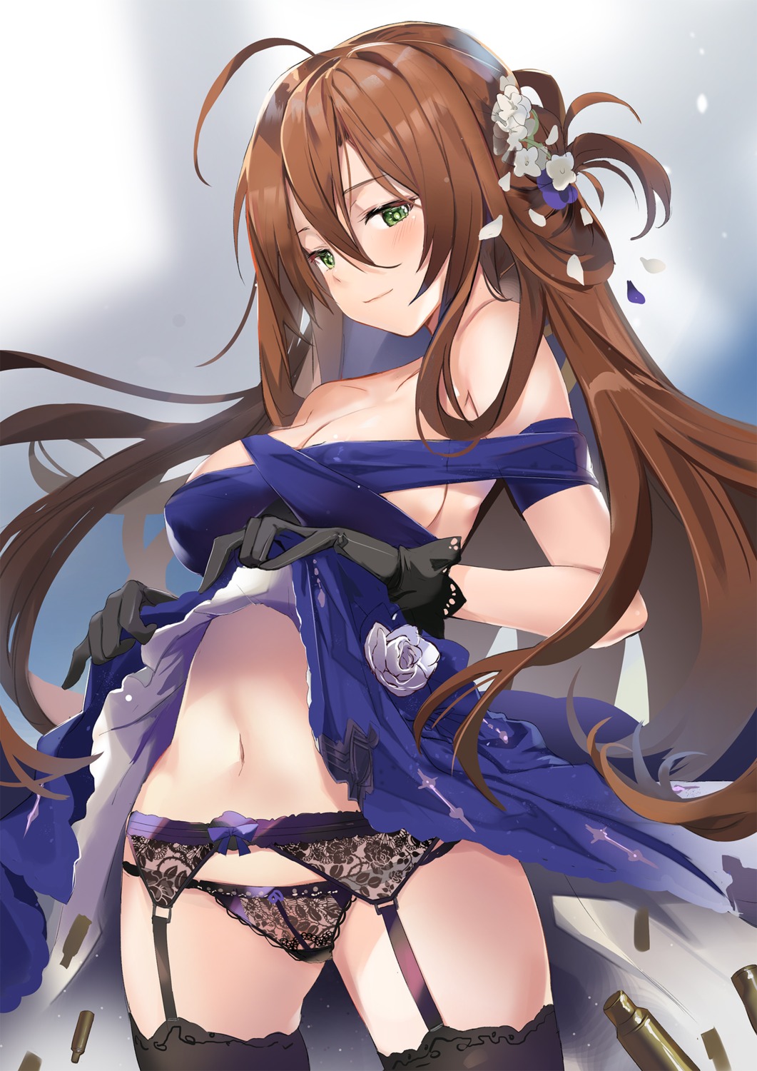 cleavage dress erect_nipples garter_belt girls_frontline lingerie no_bra pantsu see_through skirt_lift springfield_(girls_frontline) stockings thighhighs togo_(korlsj1235)