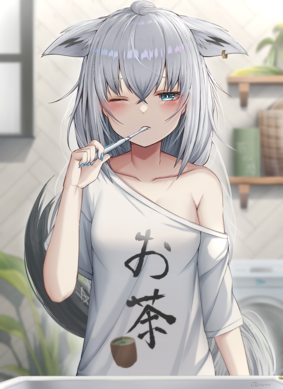 animal_ears hololive hololive_gamers kitsune no_bra rimamo shirakami_fubuki tail