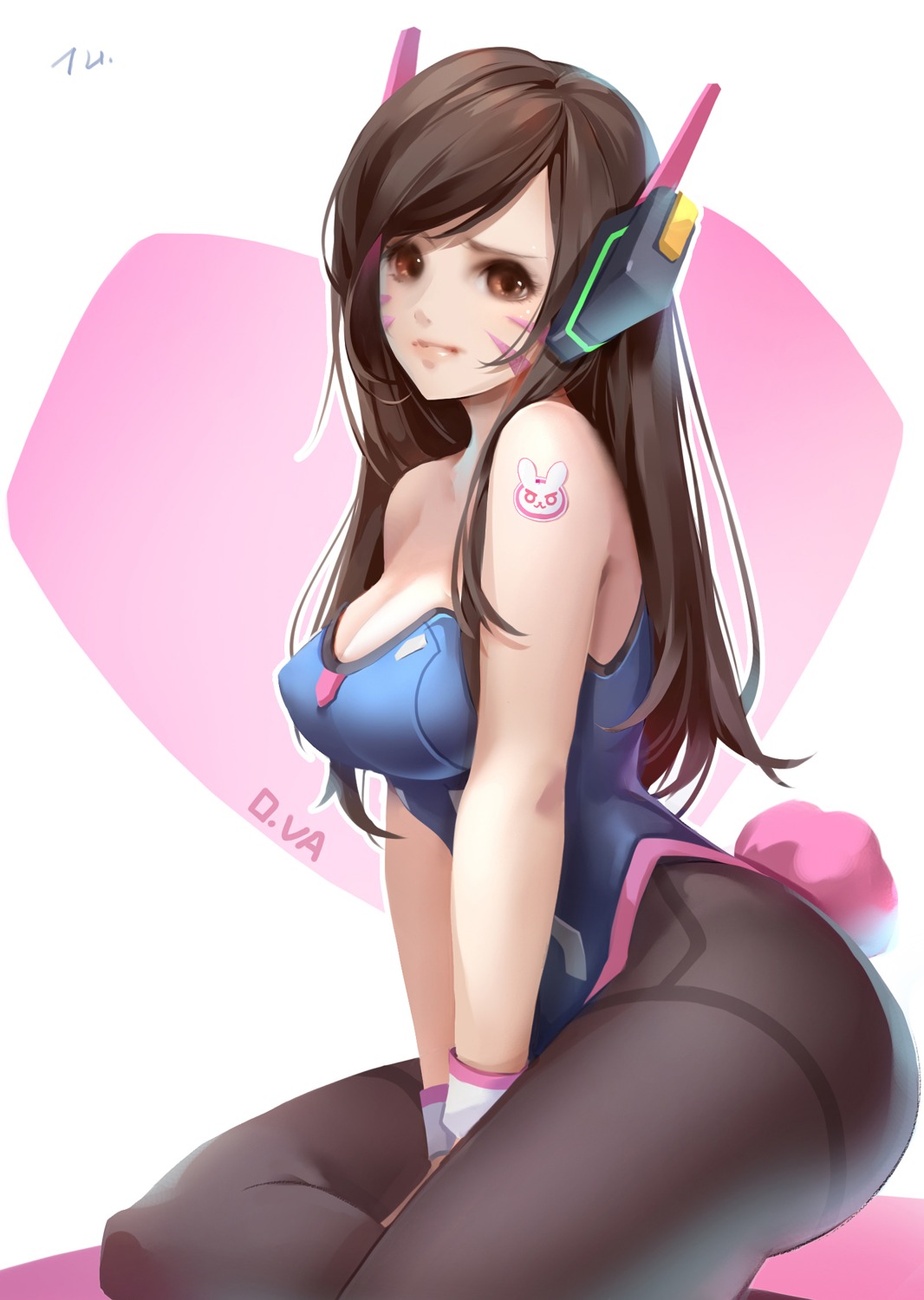 bunny_girl cleavage d.va headphones overwatch pantyhose tail tattoo tracyton