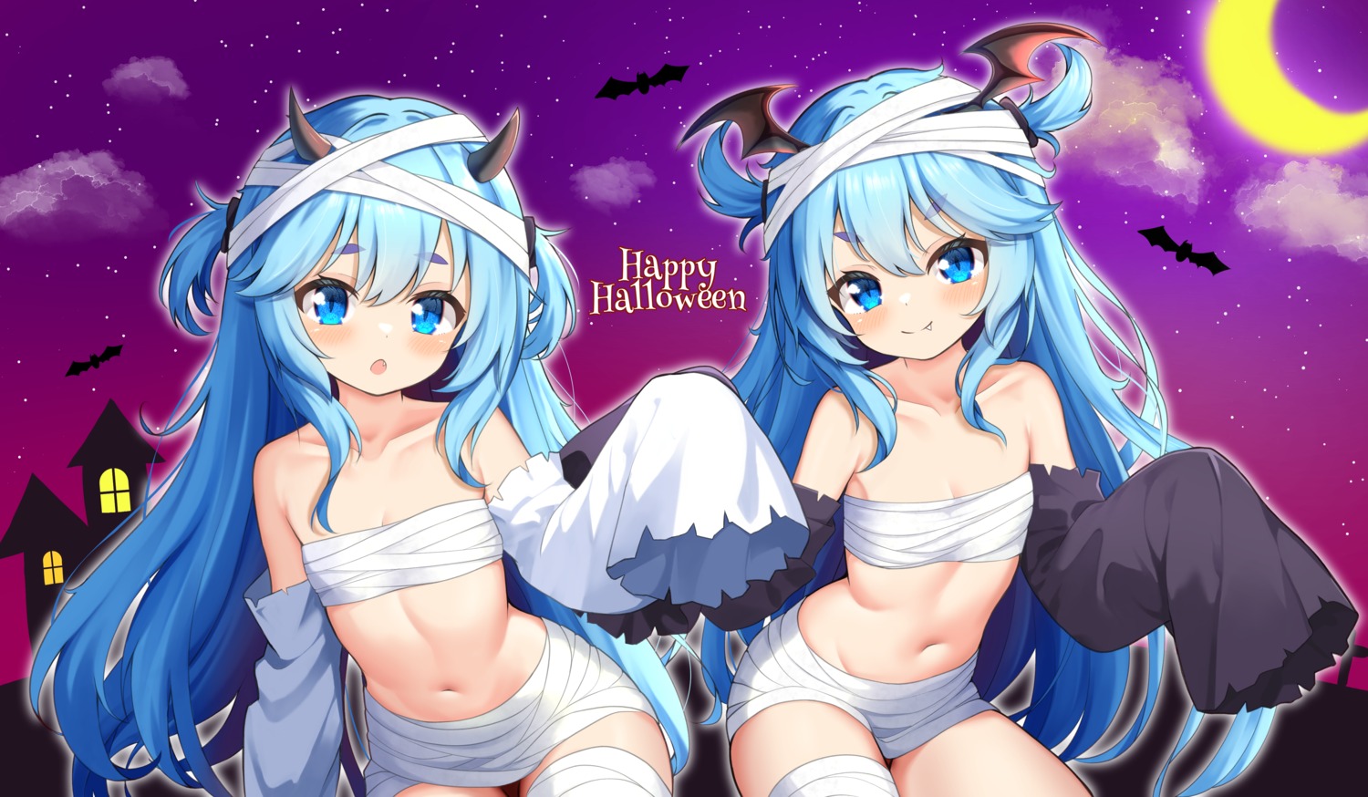 bandages chrorhc halloween horns loli naked_ribbon near_(sound_voltex) noah_(sound_voltex) sound_voltex wings