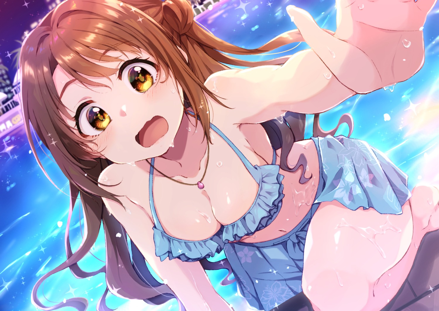 bikini shimamura_uzuki skirt_lift swimsuits the_idolm@ster the_idolm@ster_cinderella_girls wet yusuka_yuu