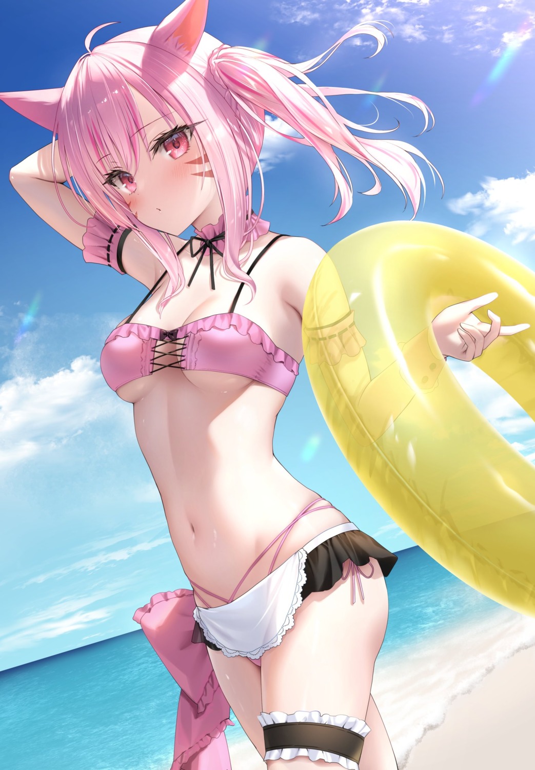 animal_ears bikini final_fantasy final_fantasy_xiv garter miqo'te suyamori swimsuits