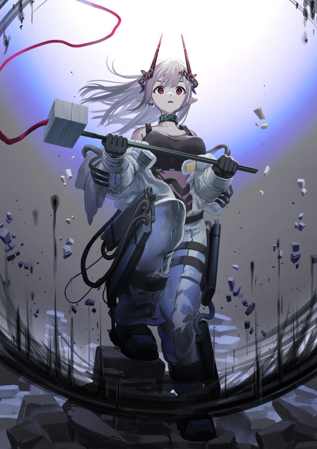 arknights horns mudrock_(arknights) pointy_ears weapon