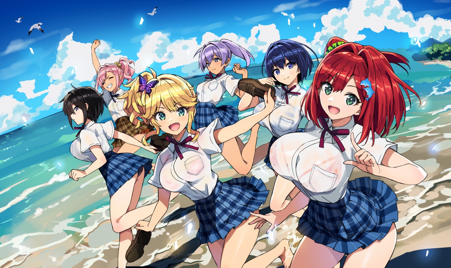 ass bra dolphin_wave izumi_kiri pantsu sakimiya_iruka see_through seifuku skirt_lift souma_hayate suminoe_shion takuji thong tojou_michiru urami_kana wet wet_clothes