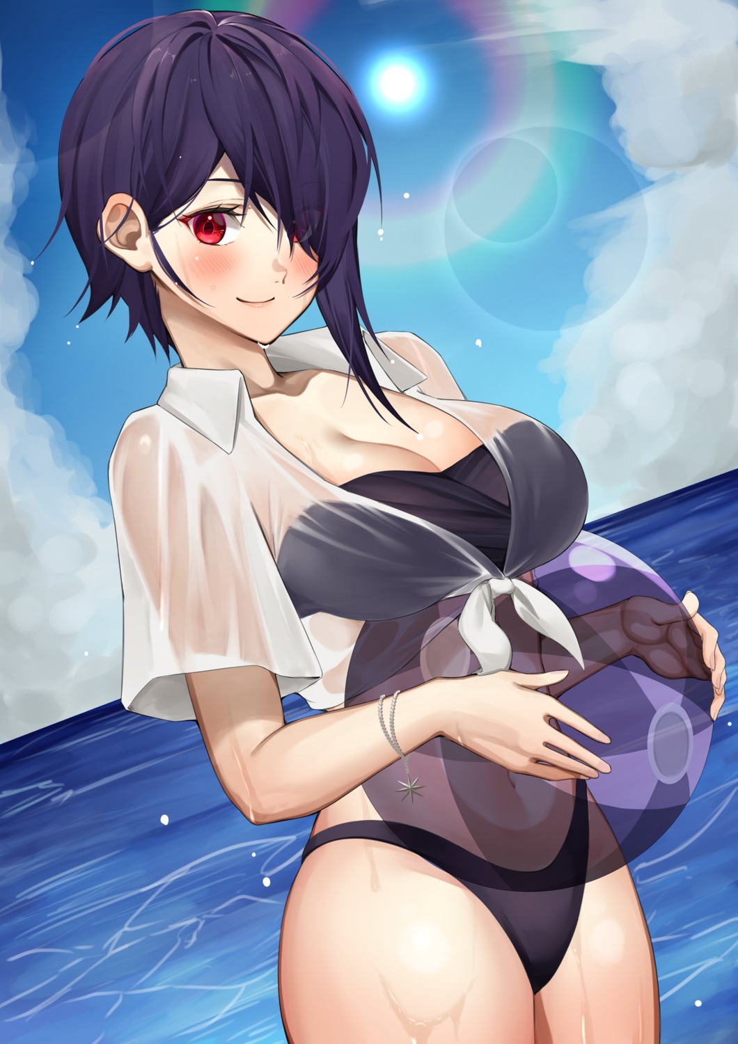 bikini dress_shirt open_shirt see_through swimsuits wet_clothes yuya_(pixiv37335712)