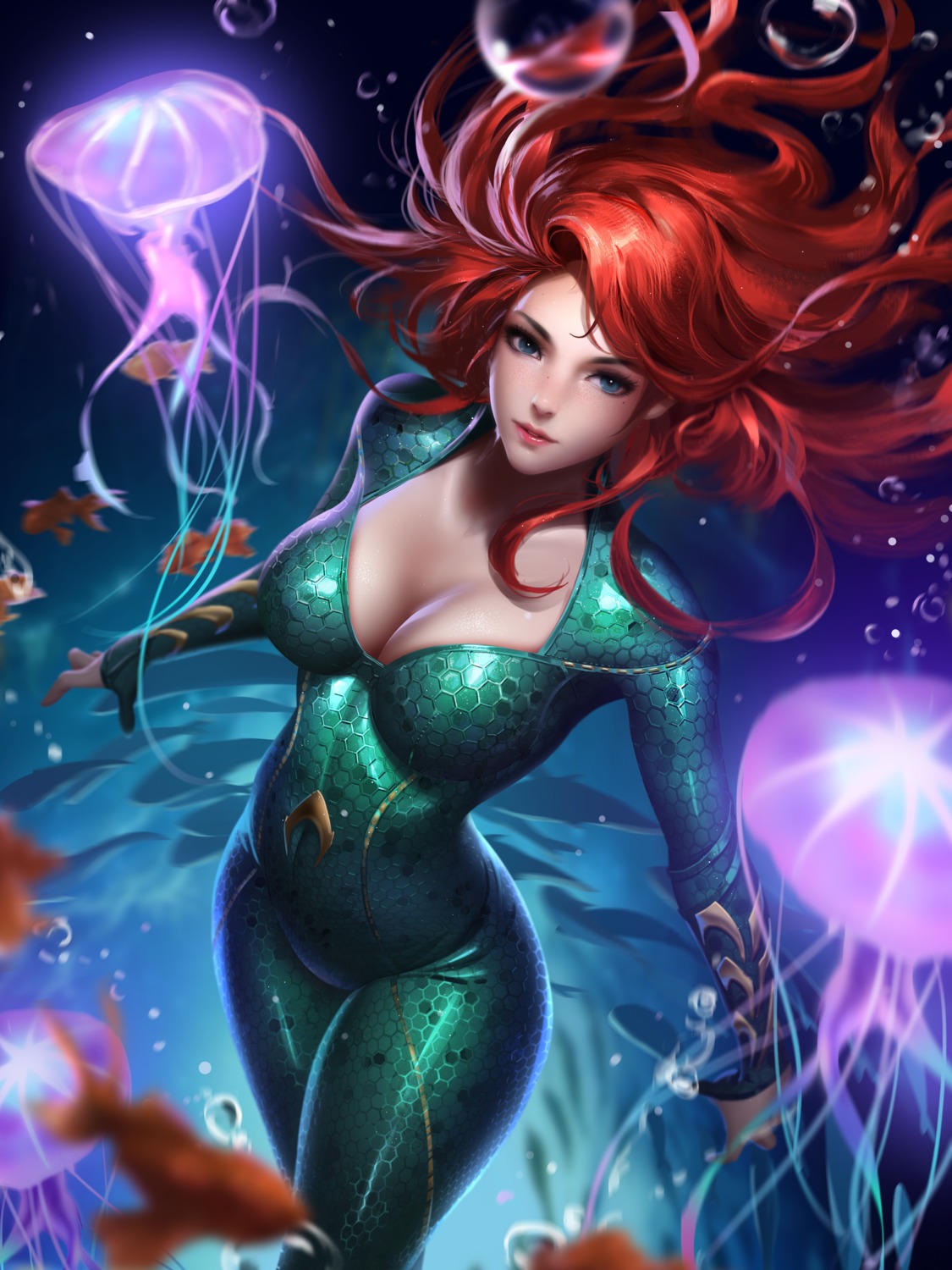 aquaman bodysuit liang_xing mera_(dc_comics) no_bra