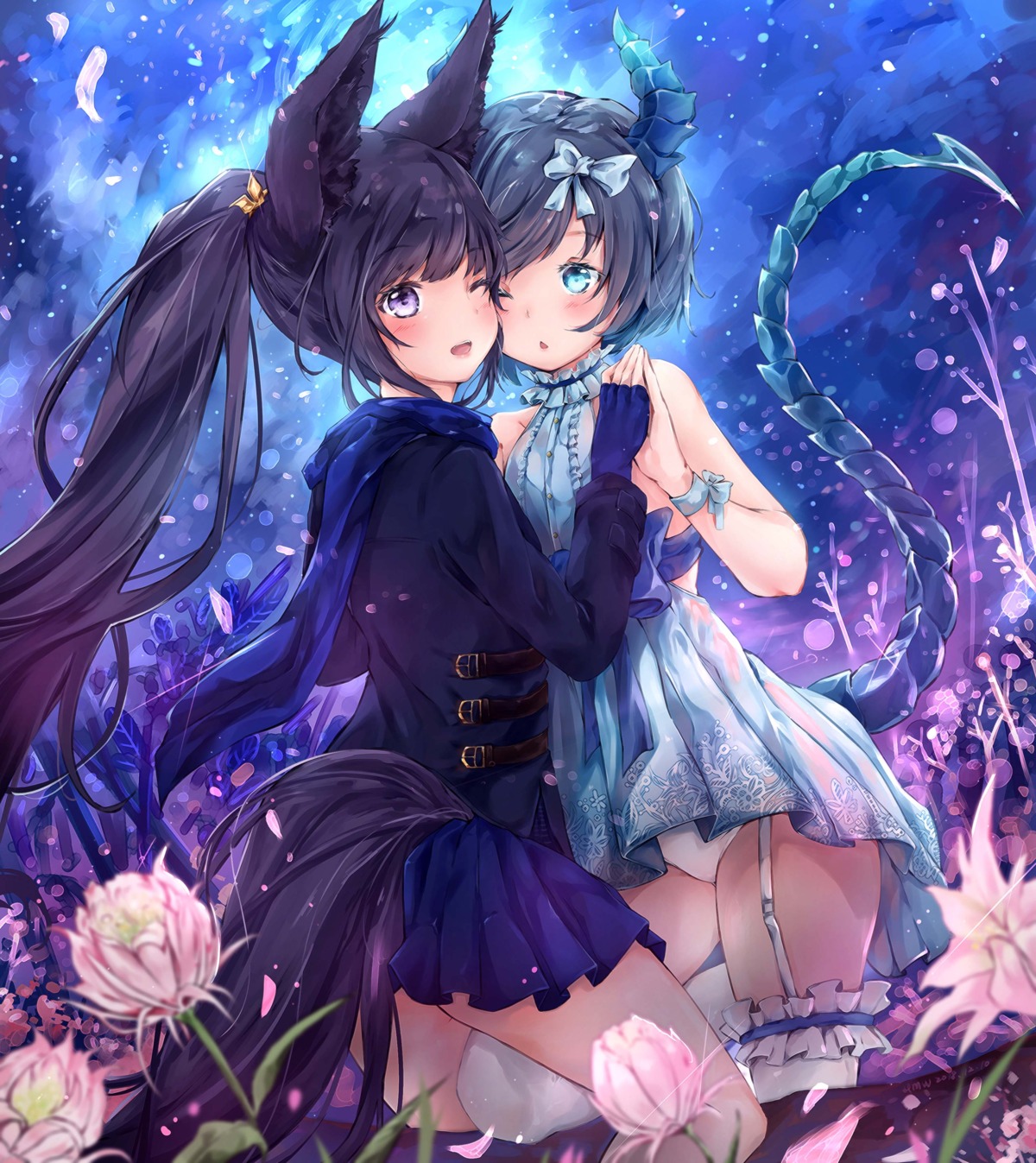 animal_ears blade_&_soul dema_hmw dress horns pantsu stockings tail thighhighs