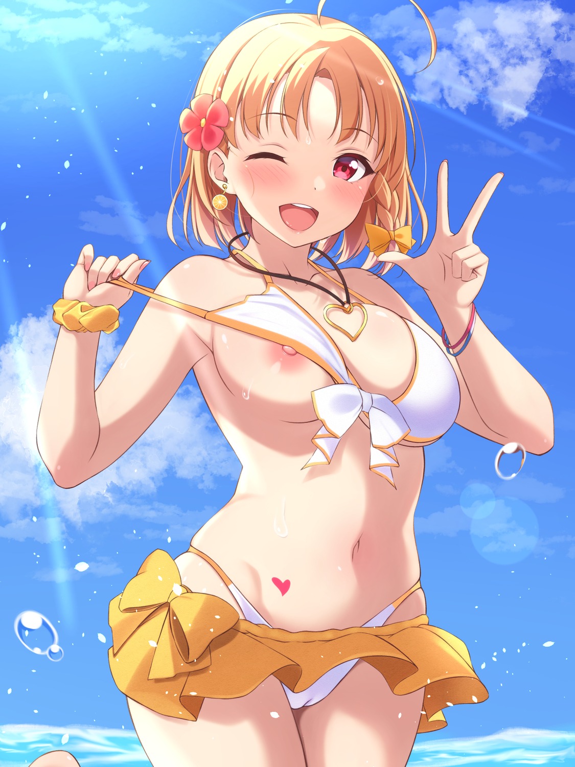 bikini cameltoe love_live!_sunshine!! mobukichi nipple_slip swimsuits takami_chika tattoo undressing