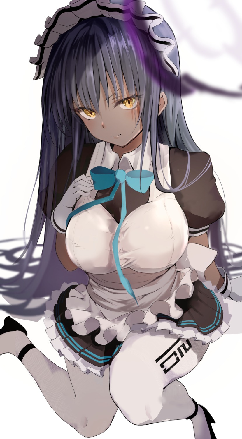 blue_archive halo heels kakudate_karin maid pantyhose raru_(nanaharararu) skirt_lift